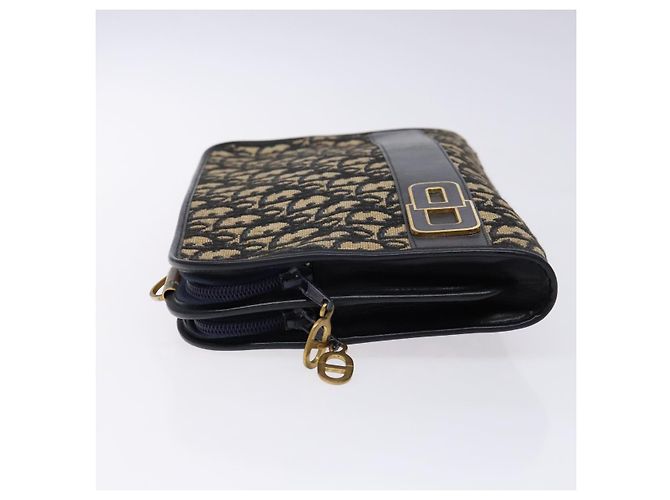 Borsa Clutch in Tela Trotter Christian Dior Blu Oro Auth 140289 - vista 5