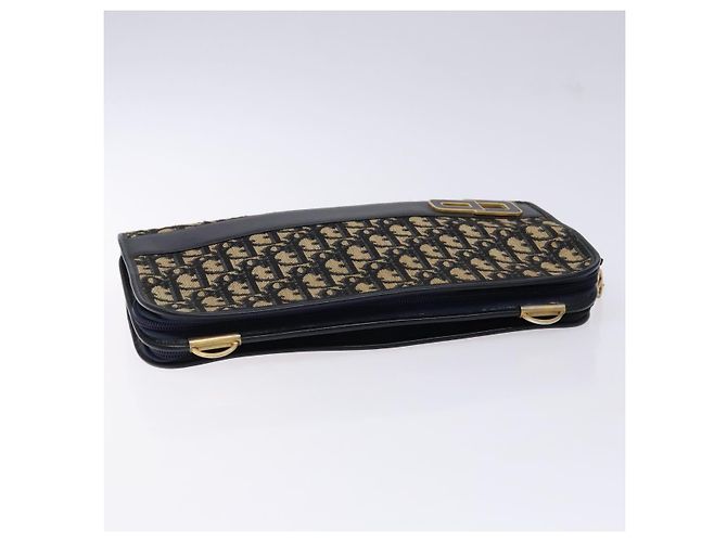 Borsa Clutch in Tela Trotter Christian Dior Blu Oro Auth 140289 - vista 6