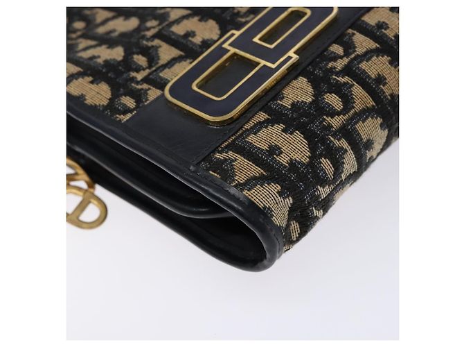 Borsa Clutch in Tela Trotter Christian Dior Blu Oro Auth 140289 - vista 9