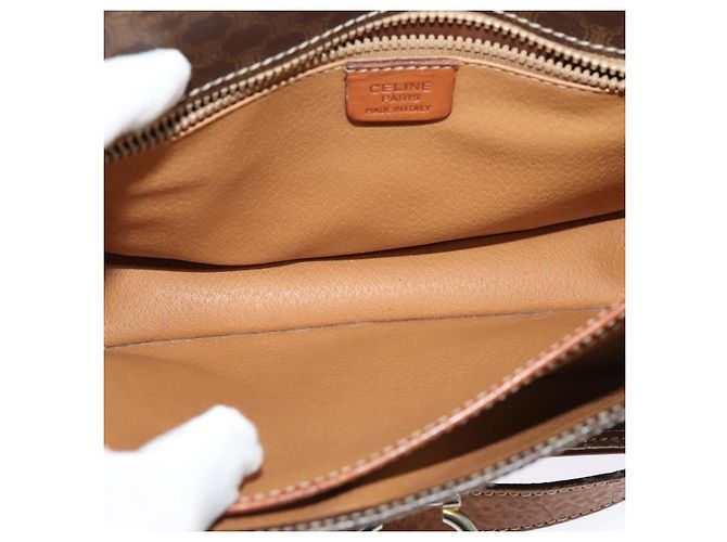 Céline Borsa a Spalla in Tela Macadam CELINE in Pelle PVC Marrone Oro Auth 140198 D'oro - vista 10