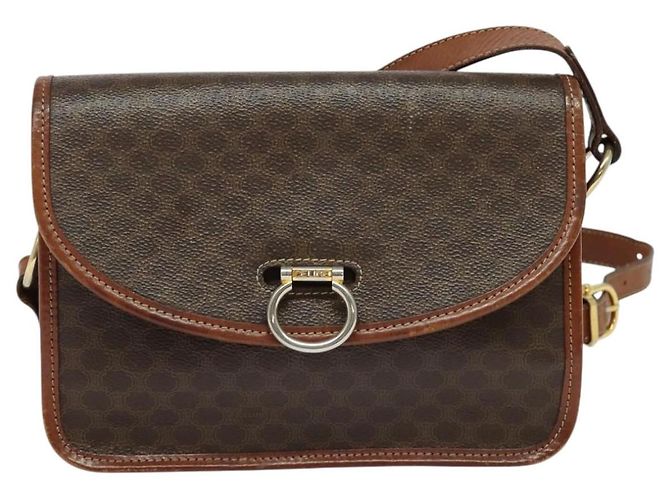 Céline Borsa a Spalla in Tela Macadam CELINE in Pelle PVC Marrone Oro Auth 140198 D'oro - vista 13