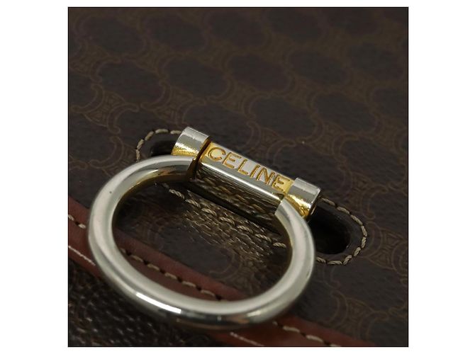 Céline Borsa a Spalla in Tela Macadam CELINE in Pelle PVC Marrone Oro Auth 140198 D'oro - vista 17