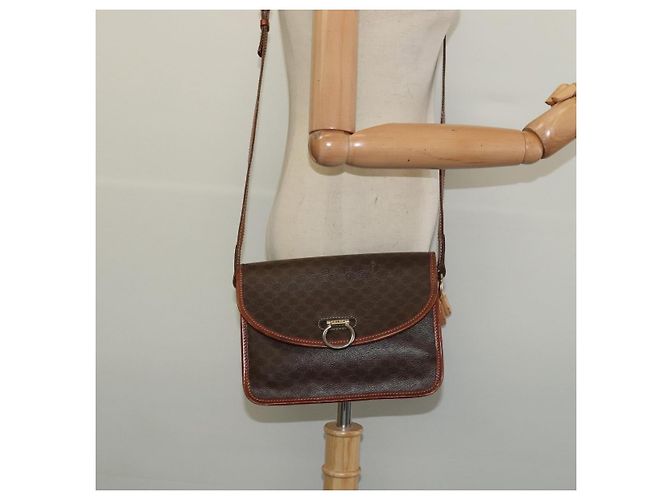 Céline Borsa a Spalla in Tela Macadam CELINE in Pelle PVC Marrone Oro Auth 140198 D'oro - vista 25