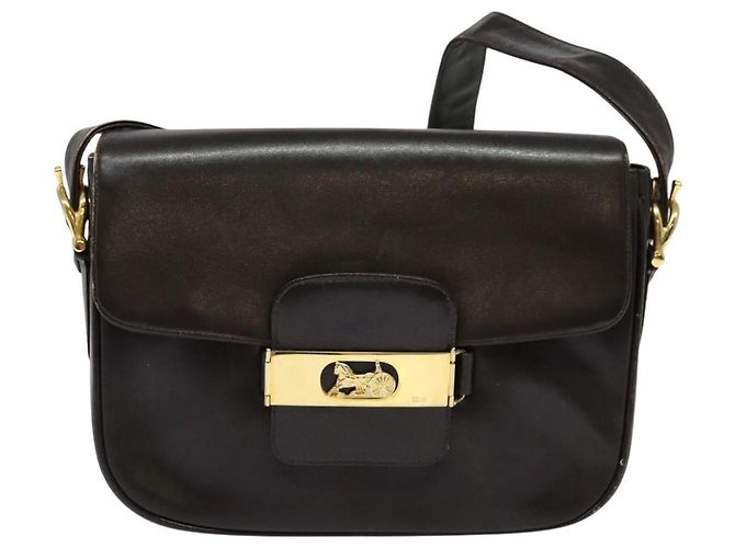 Borsa a Spalla CÉLINE Carrozza in Pelle Marrone Oro Auth 140615 D'oro - vista 13