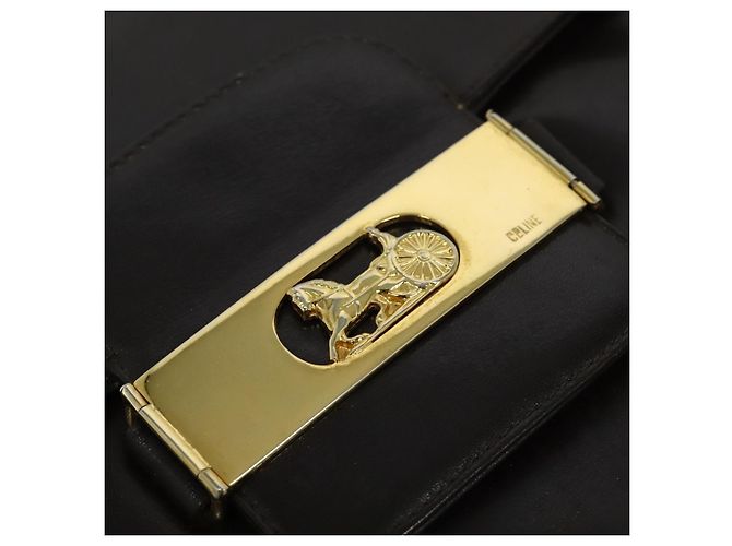 Borsa a Spalla CÉLINE Carrozza in Pelle Marrone Oro Auth 140615 D'oro - vista 17