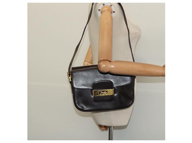 Borsa a Spalla CÉLINE Carrozza in Pelle Marrone Oro Auth 140615 D'oro - vista 22