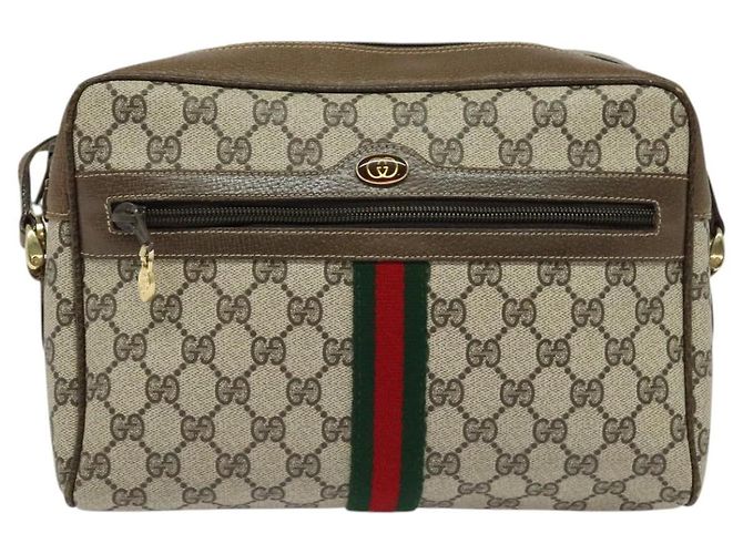 Borsa a Spalla GUCCI GG Supreme Web Sherry Line PVC Beige Oro Rosso Auth ep10859 D'oro - vista 2
