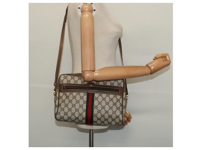 Borsa a Spalla GUCCI GG Supreme Web Sherry Line PVC Beige Oro Rosso Auth ep10859 D'oro - vista 22