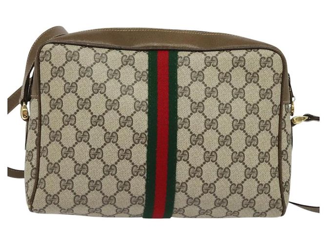 Borsa a Spalla GUCCI GG Supreme Web Sherry Line PVC Beige Oro Rosso Auth ep10859 D'oro - vista 3