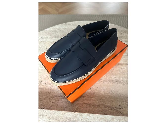Espadrillas Hermès Trip blu navy in pelle di vitello 40 - vista 6