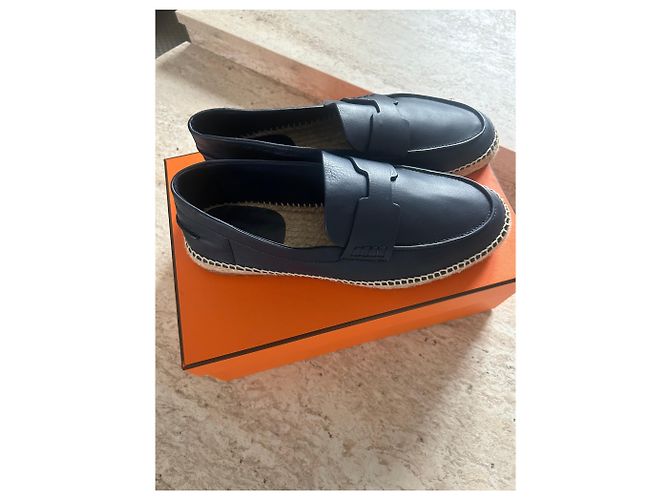 Espadrillas Hermès Trip blu navy in pelle di vitello 40 - vista 7