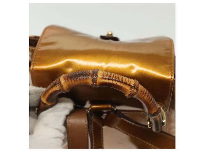 Bamboo Zaino Vintage in Bambù Gucci Mini in Vernice D'oro - vista 7