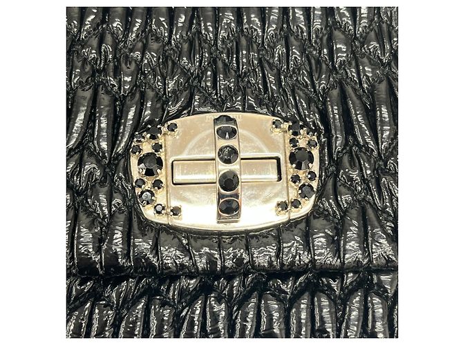 Miu Miu Matelassé Schmuck-Lackschwarz 2-Wege-Tasche - Ansicht 11