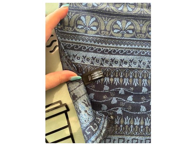 Autre Marque Sciarpa BROCHIER SOIERIE 1890 in Seta e Lana Blu Navy - vista 2