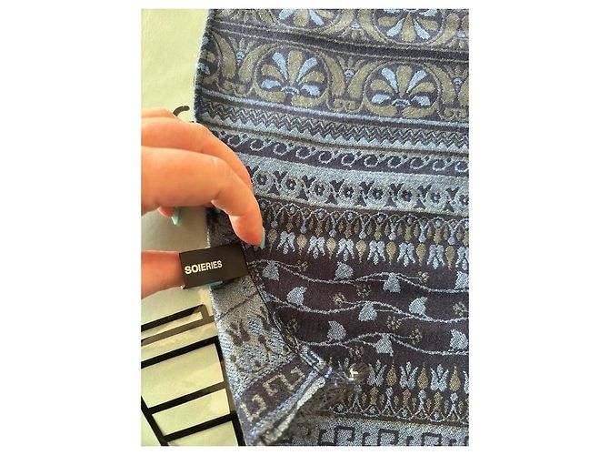 Autre Marque Sciarpa BROCHIER SOIERIE 1890 in Seta e Lana Blu Navy - vista 8