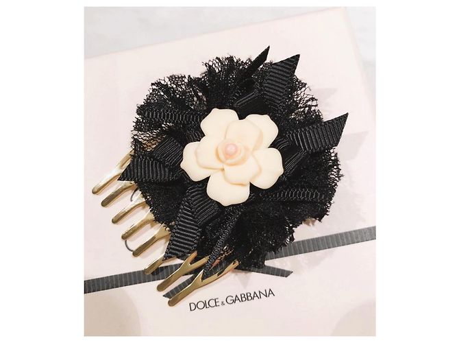Pente delicado DOLCE & GABBANA em metal dourado com flor de seda preta Preto - vista 10