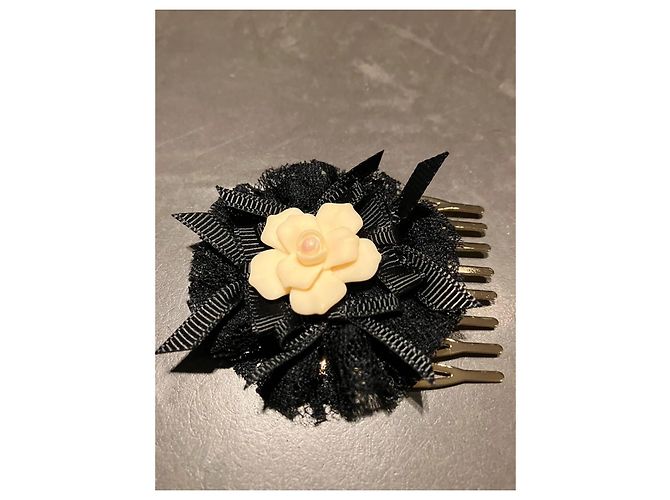 Pente delicado DOLCE & GABBANA em metal dourado com flor de seda preta Preto - vista 12