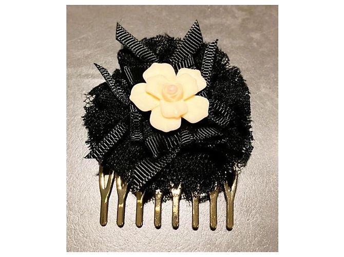 Pente delicado DOLCE & GABBANA em metal dourado com flor de seda preta Preto - vista 6