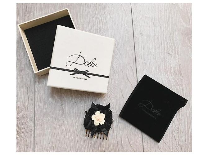 Pente delicado DOLCE & GABBANA em metal dourado com flor de seda preta Preto - vista 7