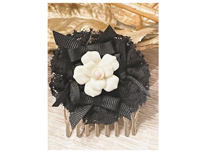 Pente delicado DOLCE & GABBANA em metal dourado com flor de seda preta Preto - vista 9