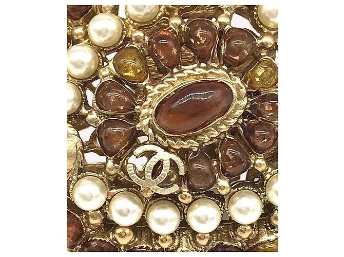 Chanel Seltene XL 11C Saint Tropez Runway Statement Gold Gripoix Perlenring Größe US 6 EU 52 Braun Beige Golden Gold hardware - Ansicht 3