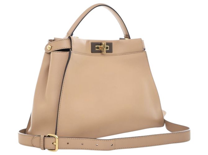 Fendi Beige Medium Leather Peekaboo Iconic Satchel - vista 2