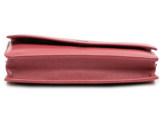 Wallet On Chain Portafoglio Chanel Rosso CC Caviar Sevruga con Catena - vista 3