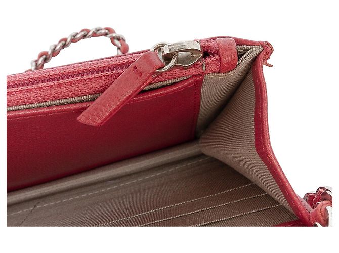 Wallet On Chain Portafoglio Chanel Rosso CC Caviar Sevruga con Catena - vista 6