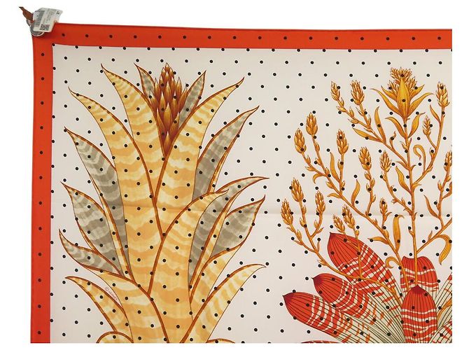Hermès NUOVO SCIARPA HERMES INDICE BROMELIACEAE K SCOTT H003801S 90 SETA Arancione - vista 2