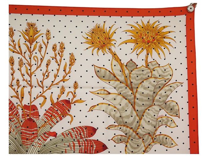 Hermès NUOVO SCIARPA HERMES INDICE BROMELIACEAE K SCOTT H003801S 90 SETA Arancione - vista 3