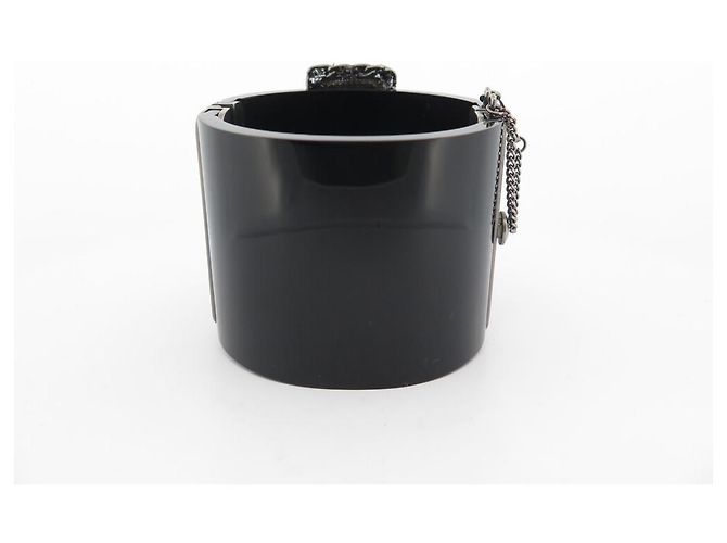 BRACCIALE CHANEL MANCHETTE CROCE METALLICA VELLUTO 17 CM NERO - vista 3