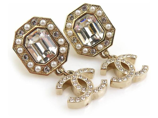 Brincos de metal com strass Coco Mark da Chanel Prata Dourado - vista 2