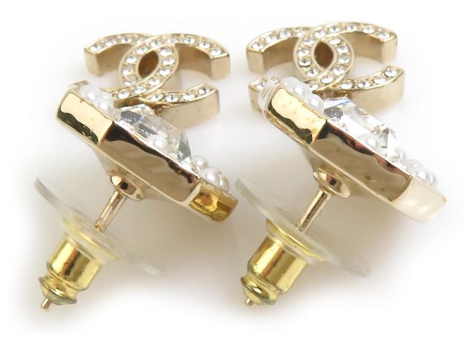 Brincos de metal com strass Coco Mark da Chanel Prata Dourado - vista 3