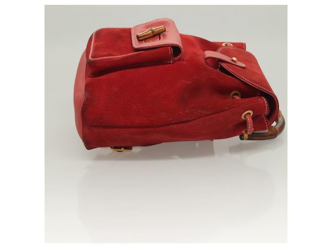 Bamboo Zaino vintage Gucci in suede con bambù, piccolo Rosso - vista 3