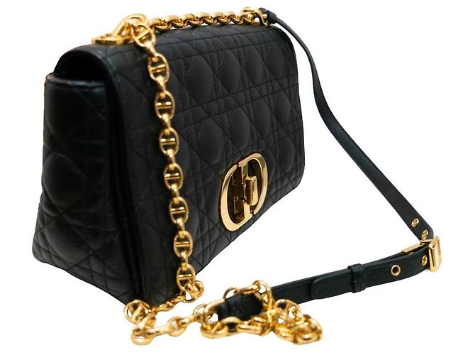 Christian Dior Borsa a Spalla Caro in Pelle Trapuntata Nera Nero - vista 2