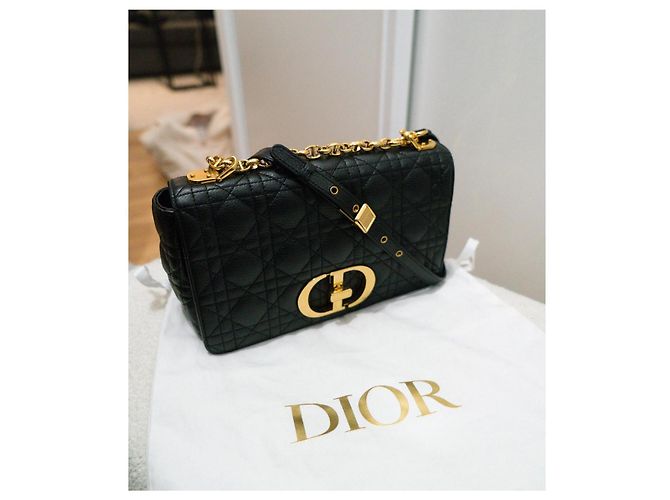 Christian Dior Borsa a Spalla Caro in Pelle Trapuntata Nera Nero - vista 3