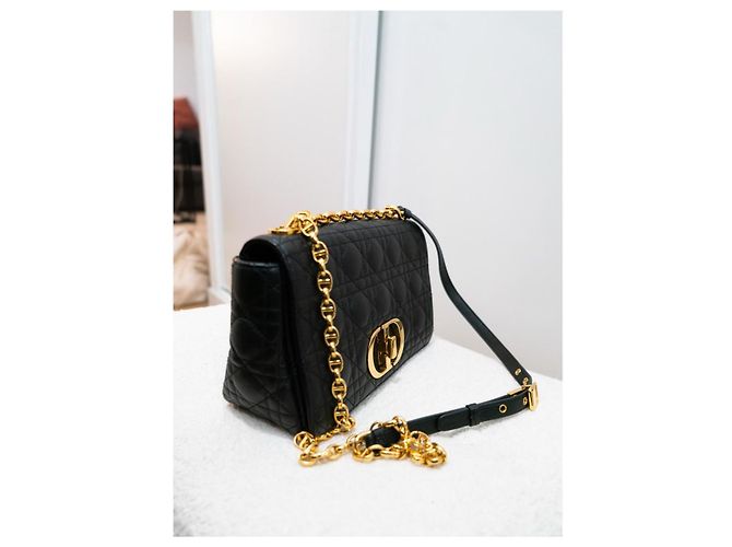 Christian Dior Borsa a Spalla Caro in Pelle Trapuntata Nera Nero - vista 5