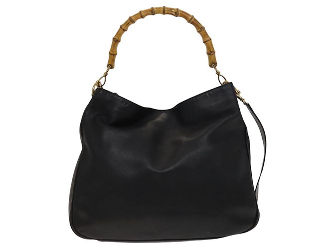 Borsa a mano in pelle Gucci Bamboo 2way Nera Oro 001 1781 1577 Auth 140641 Nero D'oro - vista 13