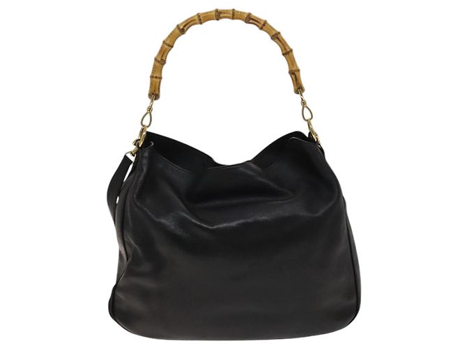 Borsa a mano in pelle Gucci Bamboo 2way Nera Oro 001 1781 1577 Auth 140641 Nero D'oro - vista 2