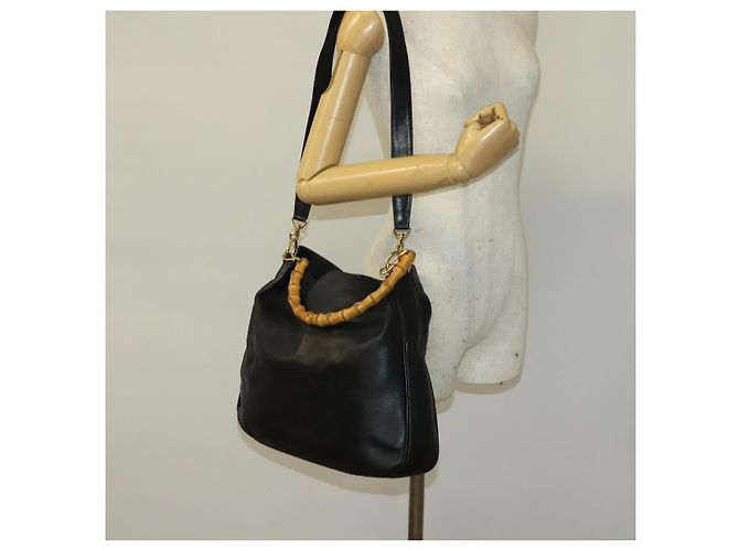 Borsa a mano in pelle Gucci Bamboo 2way Nera Oro 001 1781 1577 Auth 140641 Nero D'oro - vista 22