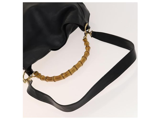 Borsa a mano in pelle Gucci Bamboo 2way Nera Oro 001 1781 1577 Auth 140641 Nero D'oro - vista 7