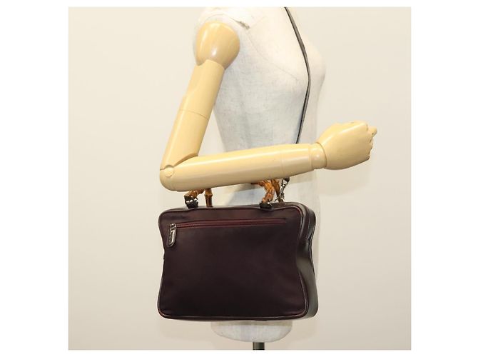 Bolsa de mão em nylon Gucci Bamboo 2 vias preta prata 000 0538 Auth ep10728 Preto - vista 22