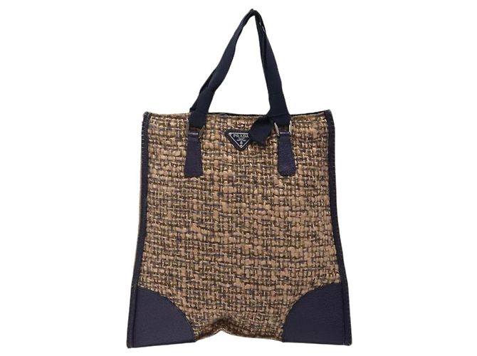 PRADA Borsa a Mano Tweed Beige Argento Auth bs29049 - vista 13