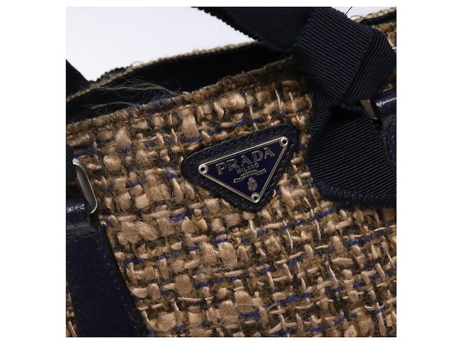 PRADA Borsa a Mano Tweed Beige Argento Auth bs29049 - vista 18