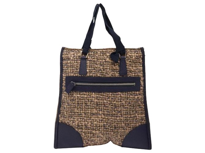 PRADA Borsa a Mano Tweed Beige Argento Auth bs29049 - vista 2