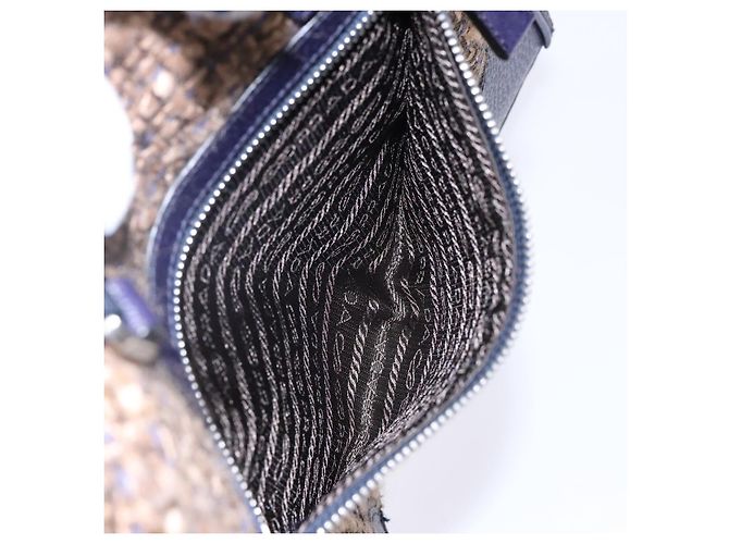PRADA Borsa a Mano Tweed Beige Argento Auth bs29049 - vista 23