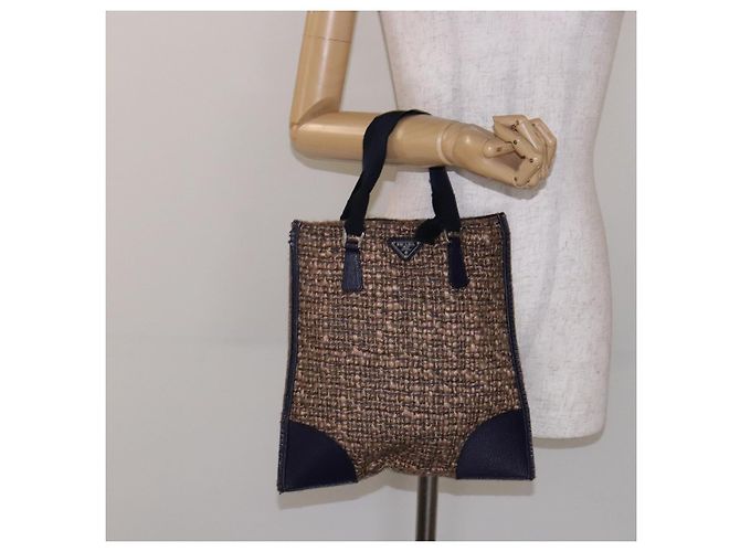 PRADA Borsa a Mano Tweed Beige Argento Auth bs29049 - vista 24