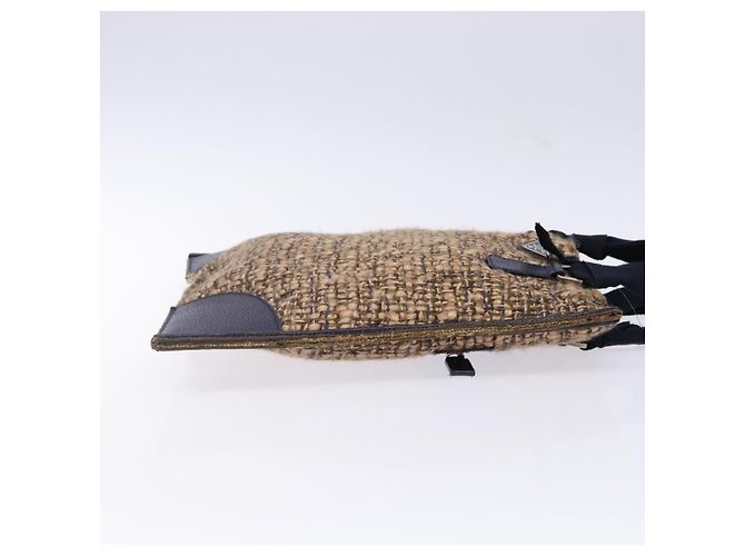 PRADA Borsa a Mano Tweed Beige Argento Auth bs29049 - vista 3