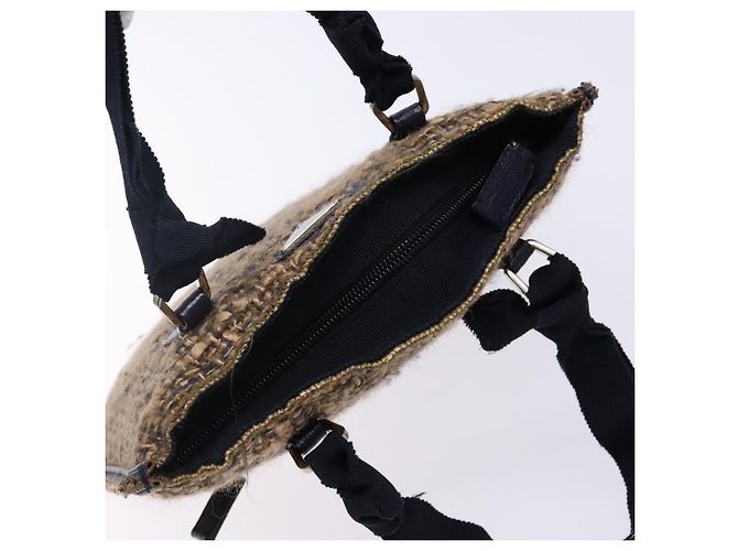 PRADA Borsa a Mano Tweed Beige Argento Auth bs29049 - vista 6