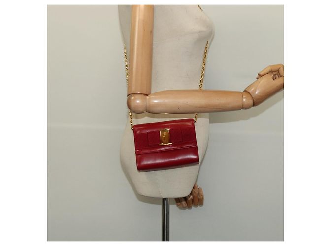 Mini borsa a spalla Vala Chain in pelle rossa e oro Auth 140616 di Salvatore Ferragamo Rosso D'oro - vista 20